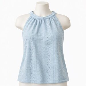 SHEIN Light Blue Eyelet Halter Top S